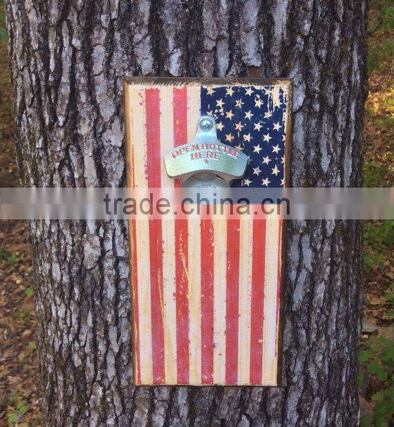 Wooden Cap Catcher Woden Beer Opener Printing on Wood Flag Pattern