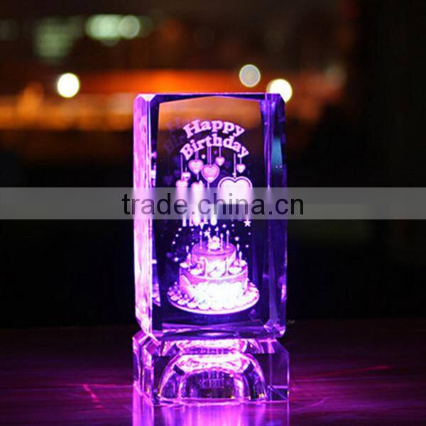 Light base 3d laser engraving crystal birthday gifts