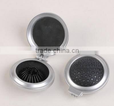 High quality round plastic foldable pocket compact decorative mirror with hair brush