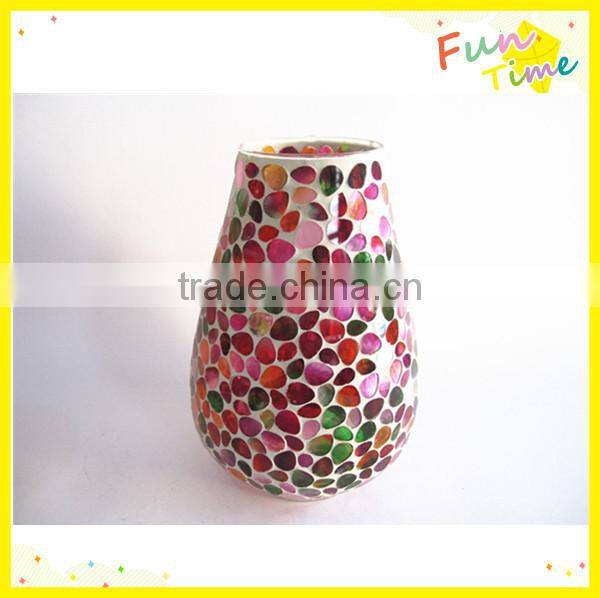 Table Decoration Iridescent Colored Flower Petal Pattern Mosaic Cheap Flat Flower Vase