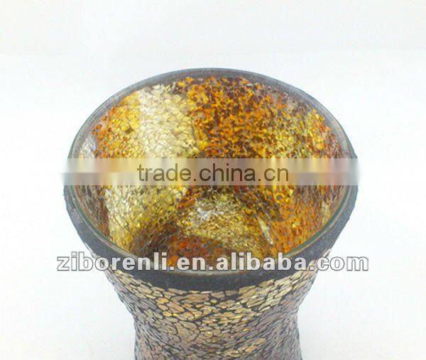 Home Decoration Crafts Amber Crackle Decorative Mosaic Flared Glass Vases