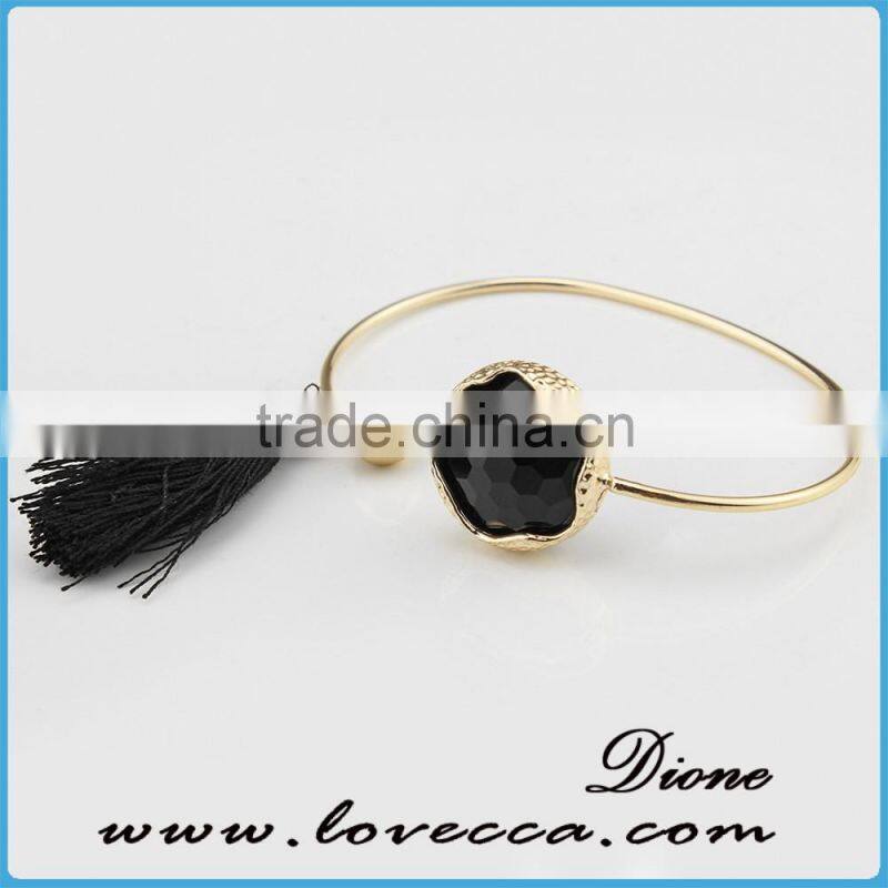New arrival designs pink adjustable glass stone brass bangle with tassel