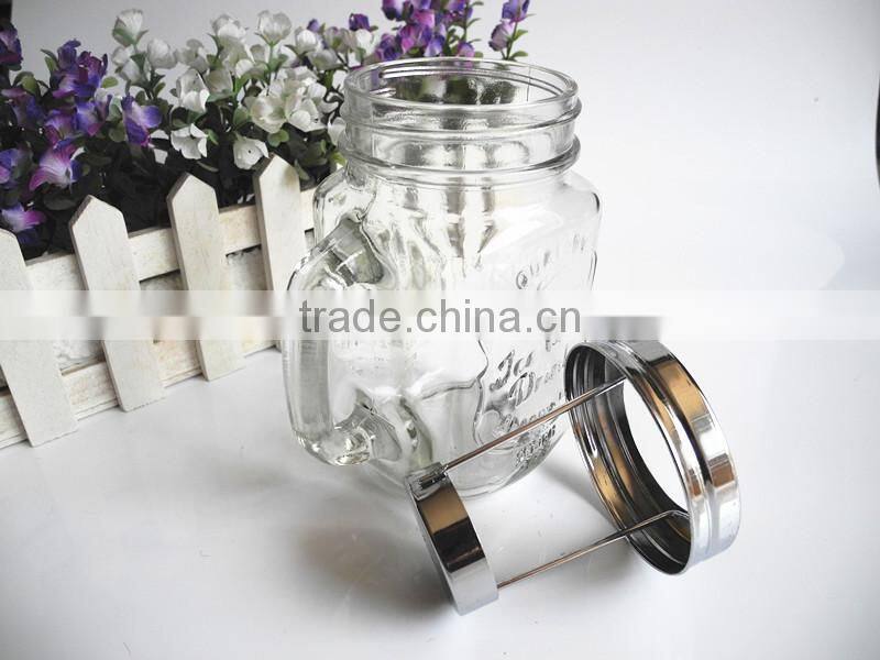 clear glass candle mason handle jar with candle tray and lid