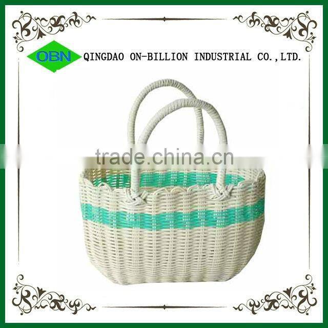 Colorful plastic woven handbag plastic shopping basket
