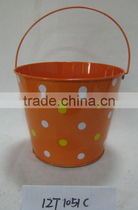 Tin Flower pot with handle printing finished round shape