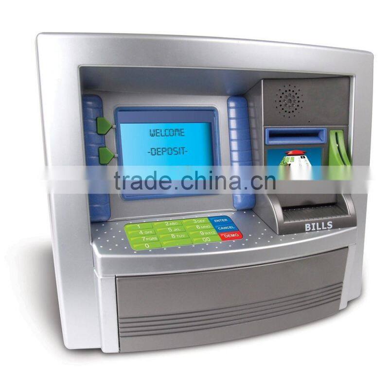 2015 dongguan ICTI manufacturer saving box atm bank toy for kids birthday gift for importers of toy