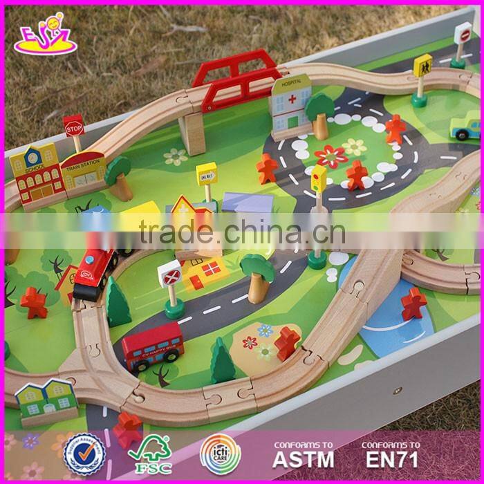 2017 New design educational kids activity toys wooden train table set W04C070