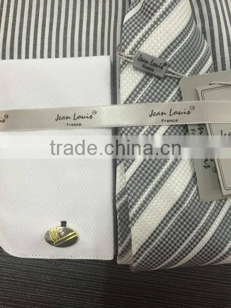 Stock USA Men Oxford Stripes Dress Shirt with Tie/Hankie/Cufflinks