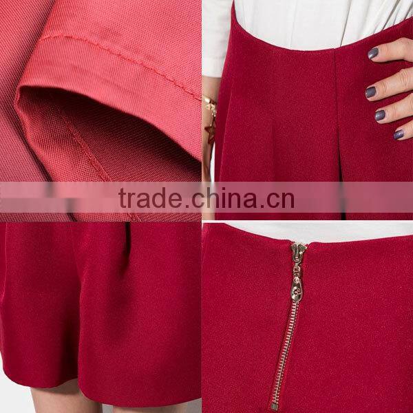 Fashion red warm woolen high waist A line office winter ladies culotte shorts