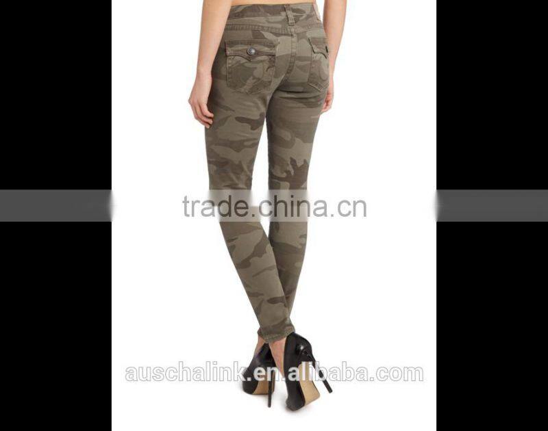 OEM women skinny camouflage export jeans made in china