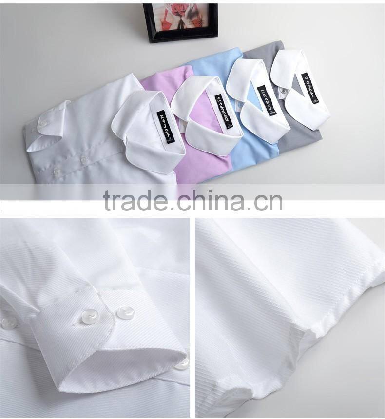 2015 Fashionable collar plain light white and blue lady blouse for women