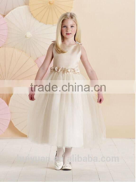 light pink satin fashion flower girl wedding dress