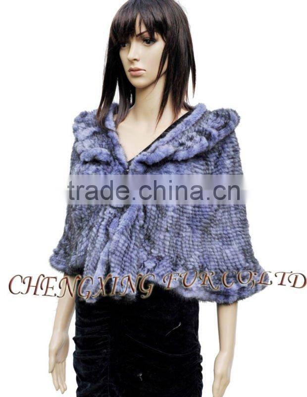 CX-B-M-60D Fashion Wholesale Knitted Mink Fur With Rosette Lady Fur Shawl