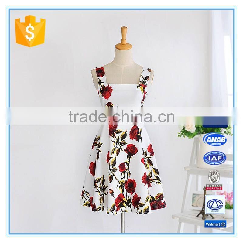 Ladies Western Fashion Summer Umbrella Floral Casual One Piece Dress Designs