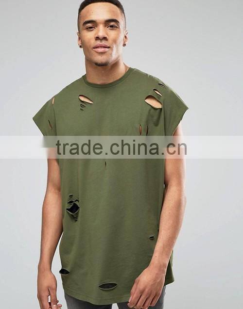 Customize men cheap 100% cotton super oversized jersey t-shirt with distressing and curved hem