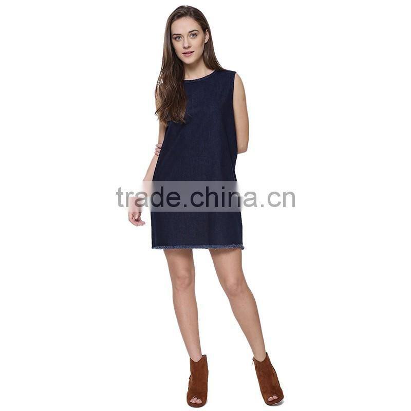 2016 designer one piece sleeveless simple women denim dress