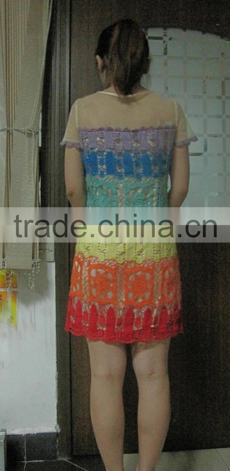 embroidered lady's mesh fashion casual dress