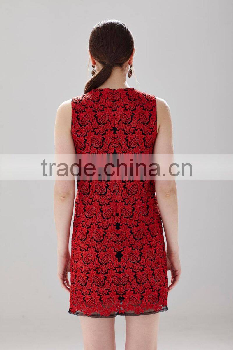 A-Line Neck red chiffon dress pattern casual design ladies aristocratic style dress SR-D9792