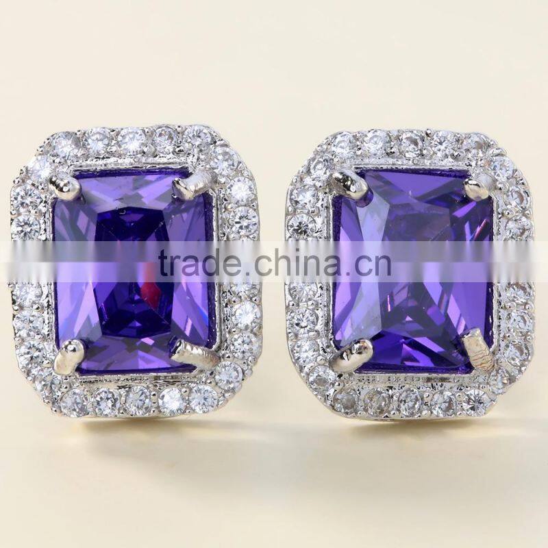 Amethyst women purple zircon platinum plated stud earring