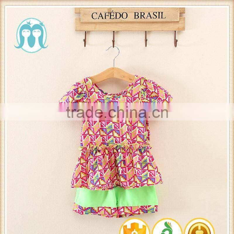 2017 Newest Style Cheap Short Sleeve Cute Blue Baby Girls Suits summer girls dress 2 piece t-shirt and pants 2-7 years old