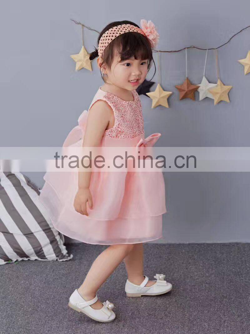 Hot Summer Kids Girls Tutu Dress Baby Girl Bowknot Pink Princess Dress Hollow Birthday Party dresses first Communion dress 1-5 Y