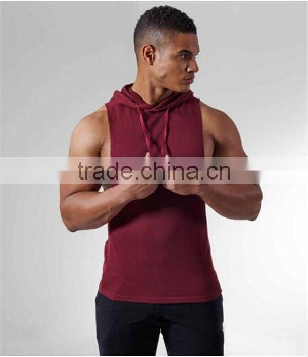 Custom mens cotton zipper sleeveless hoodies