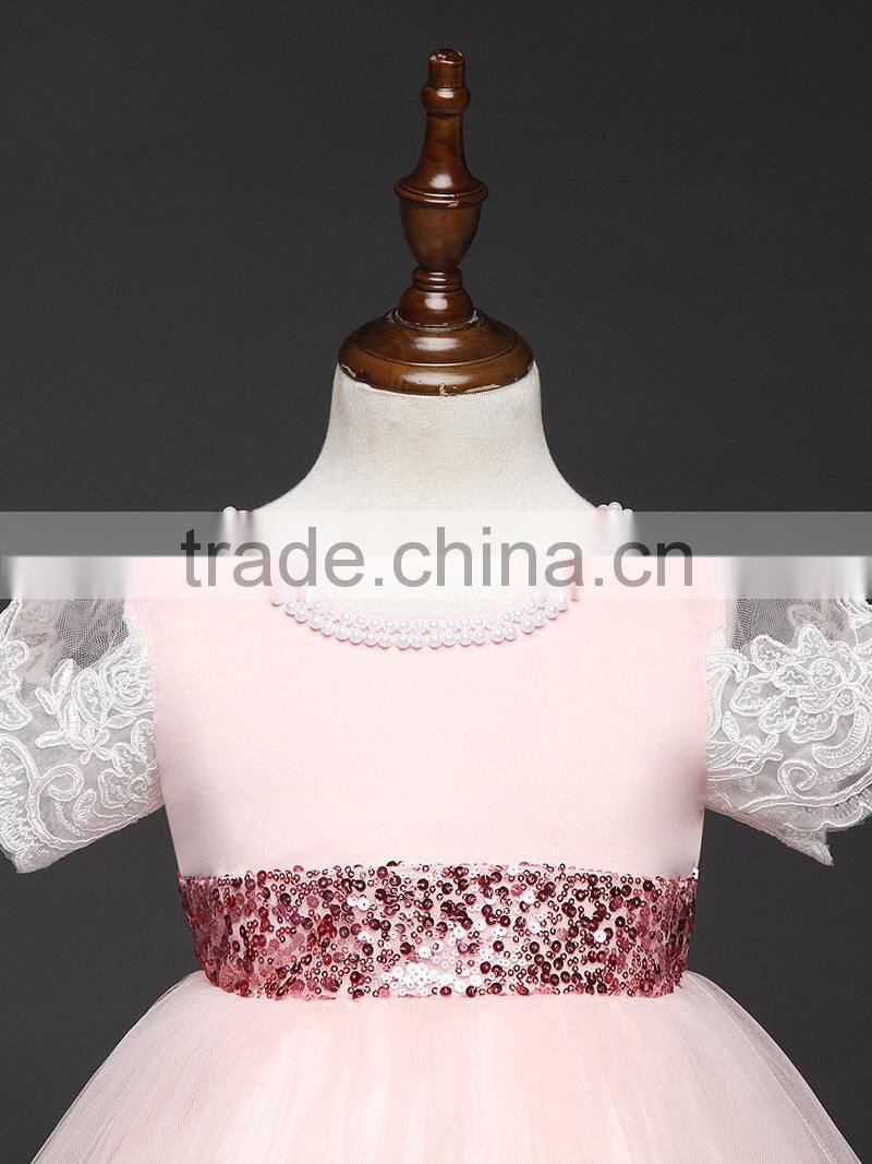 Girls short sleeved wedding dress big bow dress lace wedding dress bridal