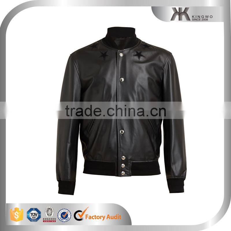 High Quality Men's PU Leather Ribbing Collar and Bottoms Warm Jacket