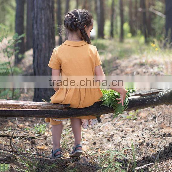 Classic Peter Pen Collar Mustard Linen Girl Child Dress Doild Kid Dress