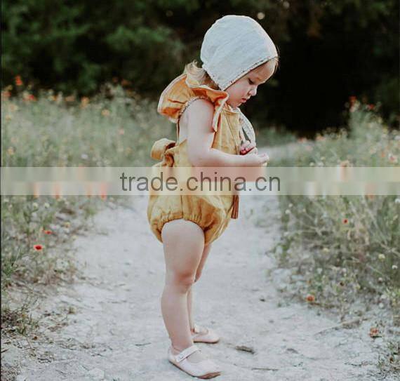 Baby Boutique Wholesale Baby Wear Clothes Best Quality Linen Fabric Baby Romper