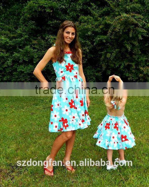 Match Mom And Daughter Dress Girls Vintage Flower Beautiful Twril Dress