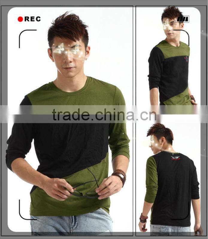 Mens cotton long sleeve patchwork and emboridery Tshirts 201305