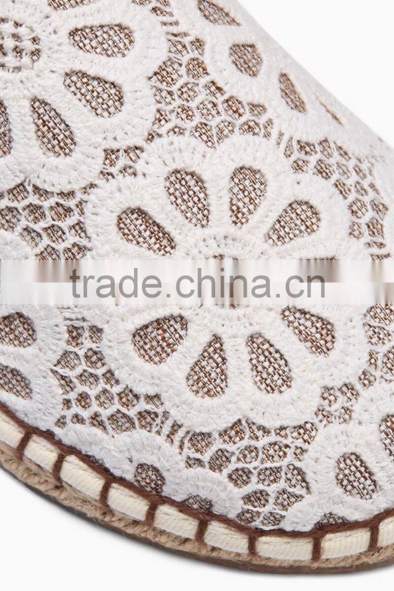 t160427 Cream Lace Espadrille Mule Slippers emoji slipper indoor slipper