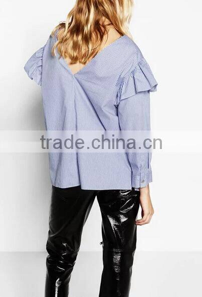 Runwaylover EY2388B 2017 New Style Ladies Fashion Falbala Stripe Blouse