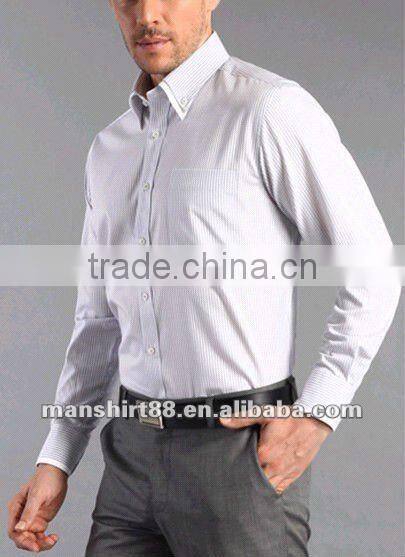 Exclusive style Yarn dyed Blue Stripes 100% Natural Cotton men's dress shirt with Double Collar&Cuff