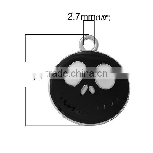 Charm Pendants Nightmare Before Christmas Halloween Skull Silver Tone Skull Pattern Enamel Black 24.0mmx22.0mm