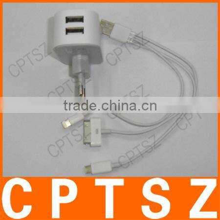 2in1 charger USB power adapter,charge for ipad/iphone/samsung