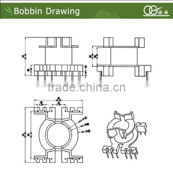 PQ2620 power transformer bobbin,vertical,pin6+6