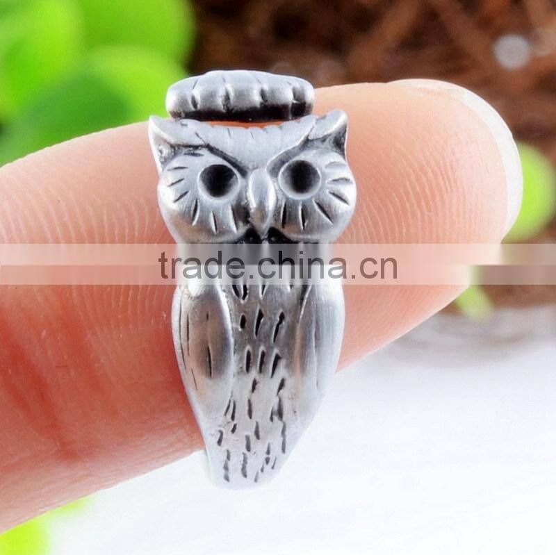 Owl Rings Animal Wrap Rings Silver Plated Jewelry Adjustable Retro Ring Resizable
