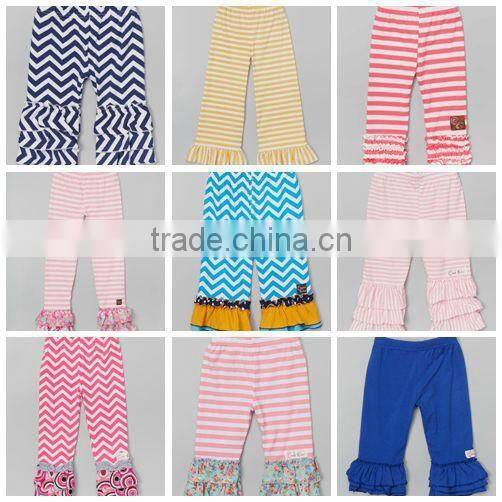 Boutique Double Ruffle Pants Childrens Chevron Pants wholesale Summer Cotton knit ruffle pants for girls