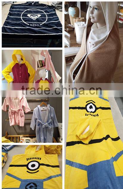 Surf Poncho Beach Towel Plain Pattern Velour Bath Robe With Hooded