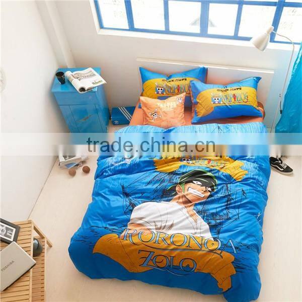 Hot anime One Piece bedding set hot selling model, One Piece 3D Zoro design cotton bedding set, best gift for boys