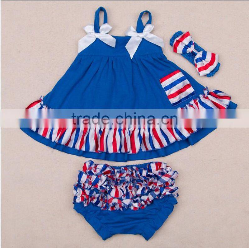 2016 3 PCS Ruffled Flower Baby Rompers Girl Baby Costumes Set Kids Jumpsuit Cotton Chevron Romper Photo Props with bow headband