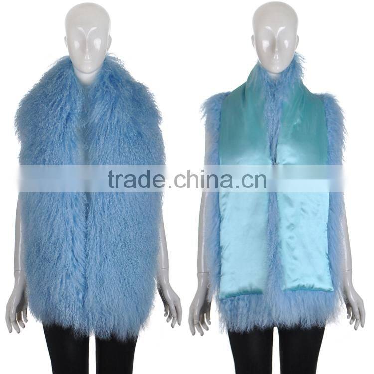 YR329 Customize Size Lots of Colors Real Mongolia Fur scarf Tibet lamb Fur Shawl