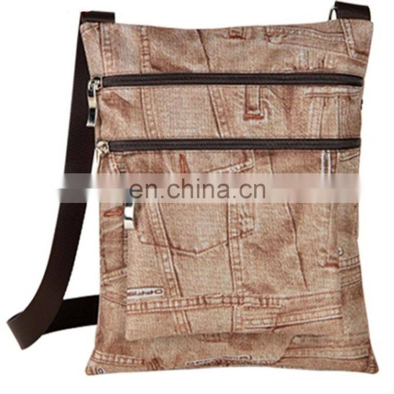 Blue Three Pocket Zipper Cheap Denim Passport Bag