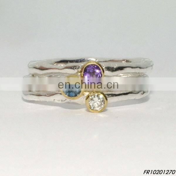 Gold set of four stacking ring with gemstone fashion opal ring jewelry