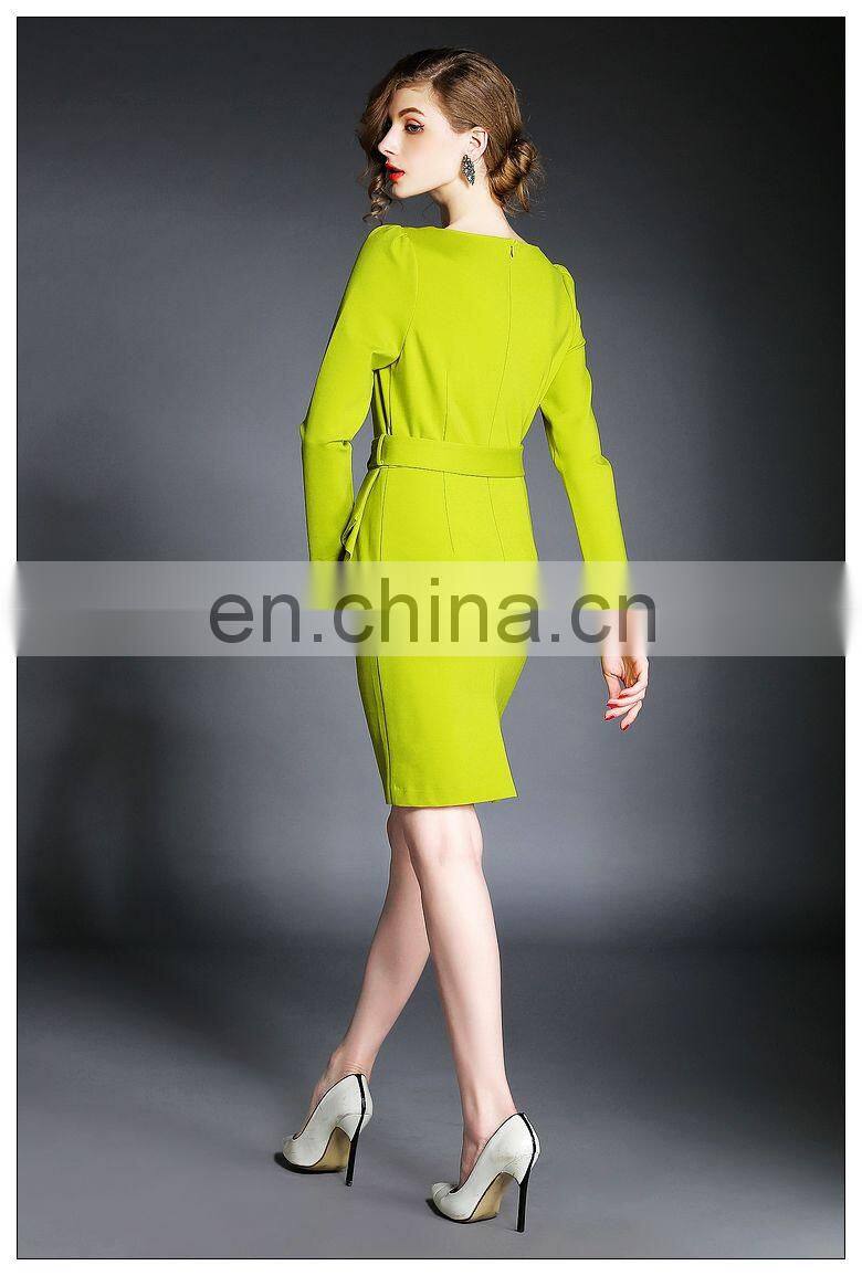 Ladies high quality peplum mustard dress, shift dress lady