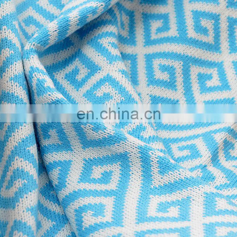 50''x60''Soft Geometric Pattern Cozy Blue Knitted Throw Blanket for Couch/Sofa/Travel