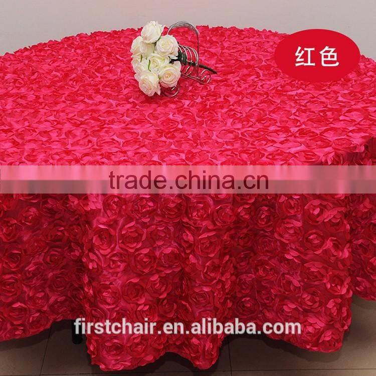 luxury special embroidery purple color satin rose hotel table cloth for wedding