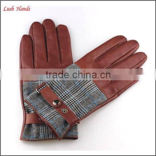 2015 Men's fashion nappa sheep Plover case cloth leather gloves